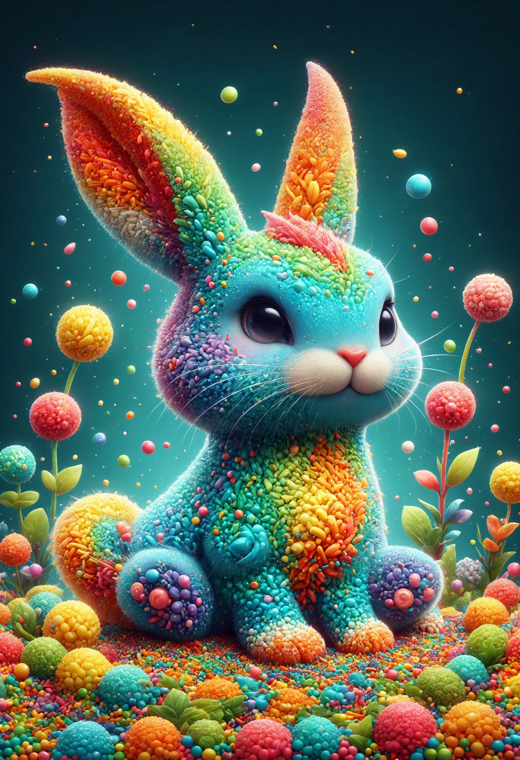 adorable cartoon style, an enchanting new world made of sprinkles, friendly creatures frolic among unique flora, creating a scene of pure wonder, 3d render cartoon, fantasy, made out of sprinkles, <lora:PinkieSprnklsSDXL-v1:1>, p1nkspr1nkles, colorful,