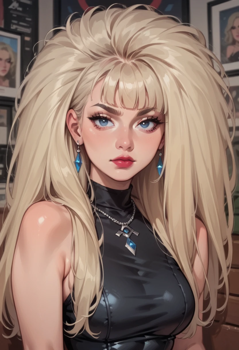 score_9, score_8_up, score_7_up, score_6_up, 1girl, solo, lipstick, blue eyes, hud_b1g_80sh4ir, big hair, long hair, blonde hair, bangs, <lora:80shair-000008:0.8>, closed mouth, black dress,