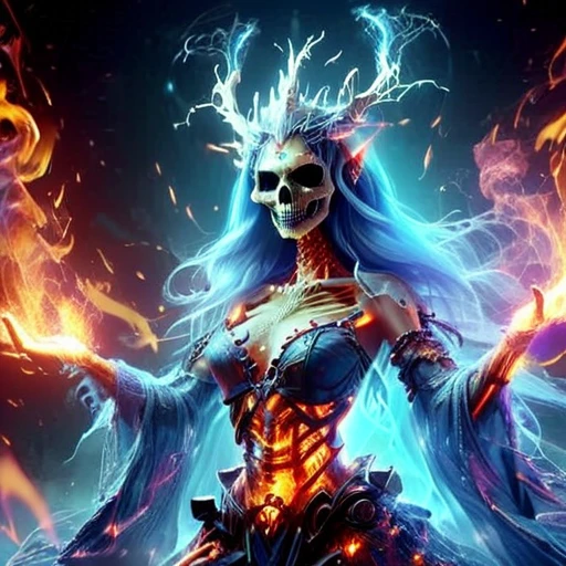 cyberspace, glowing magical energy in cyberspace, a digital woman in cyberspace with blue hair and a blue dress, surrounded by fire, cyber skeleton, realistic fantasy artwork, witchcore, the computer gods ascend, nekro, female lich queen, glowing neon skin, 3 d render of a shaman, lich king, by Dirk Crabeth, highly detailed zen neon, digital astral aurora,  <lora:Cyberspace:1> cyberspace, glowing magical energy in cyberspace