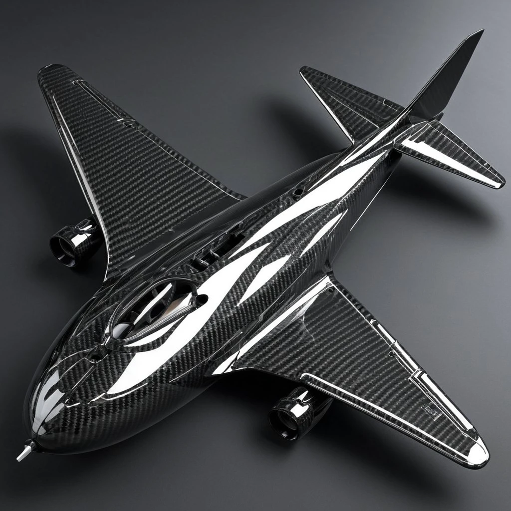 Made of carbon_fiber, glossy, a detailed complex airplane,