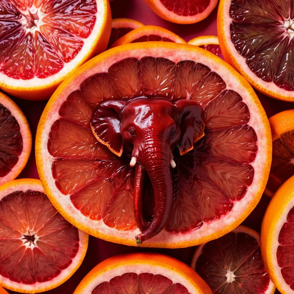 elephant shaped blood_orange, made of blood_orange,