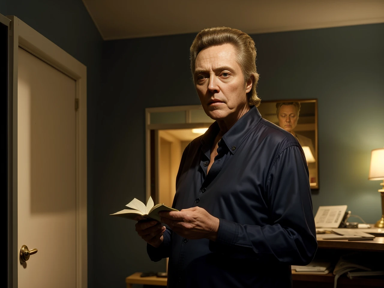 <lora:ChristopherWalken:1> christopher walken looking for clues in a porn studio, 4k, raw, masterpiece