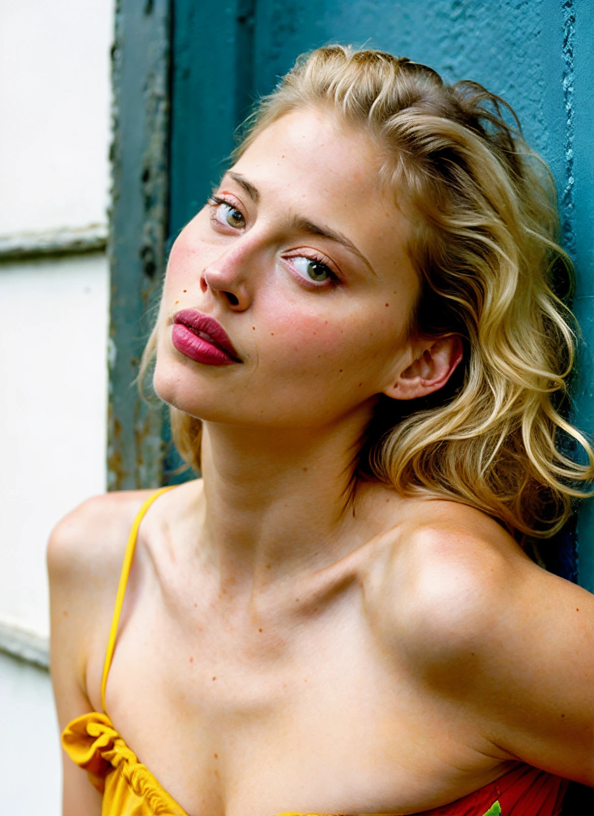 portrait of beautiful sks woman by Flora Borsi, style by Flora Borsi, bold, bright colours, intricate haircut, (Flora Borsi), by annie leibovitz, natural lighting, <lora:locon_estellawarren_v1_from_v1_64_32:0.7> <lora:lora-small-estella-warren-v1:0.65>
