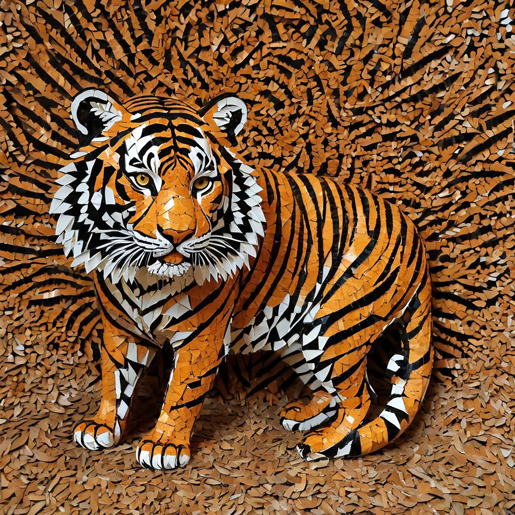 made of egg_shell, a detailed complex tiger,