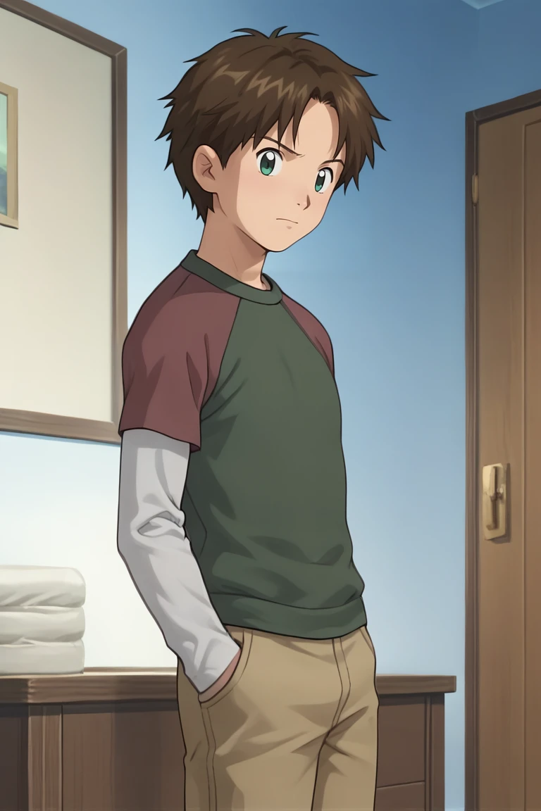 score_9, score_8_up, score_7_up, score_6_up, detailed, intricate details, highres, absurdres ,source_anime, cowboy shot, male focus
Yutaka Himi,brown hair, green eyes,,RAGLAN SLEEVES, brown pants<lora:EMS-421340-EMS:0.700000>