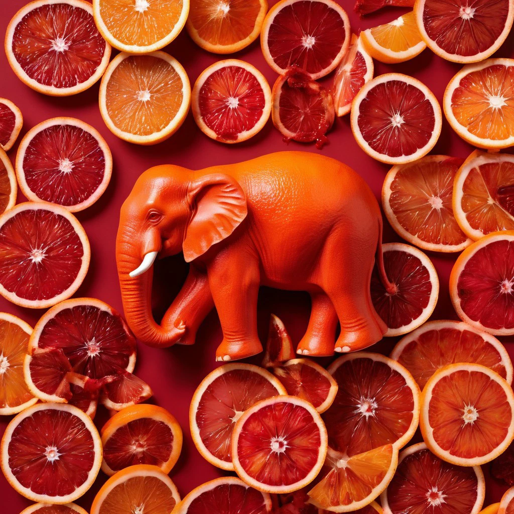 elephant shaped, made of blood_orange,