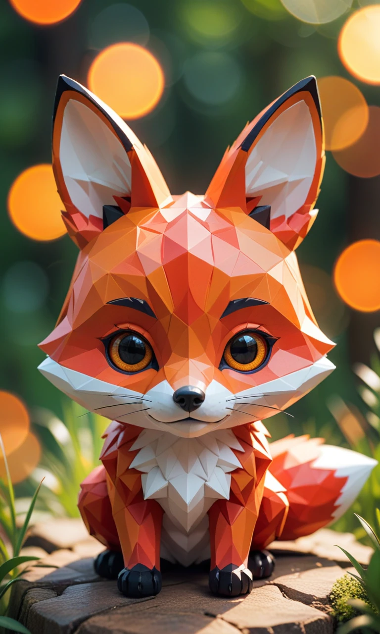4n1v3rs3, zPDXLrl, A tiny cute lowpoly isometric character, red and orange fox ears