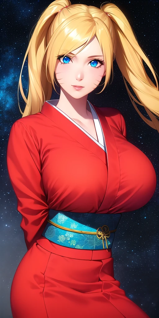 <lora:UzumakiNarukoV3:0.7> naruko_uzumaki, huge_breasts, standing, solo, arms_behind_back, kimono, starry_sky,, masterpiece, best_quality, detailed_face, detailed_eyes, highres, beautiful, detailed, absurdres,