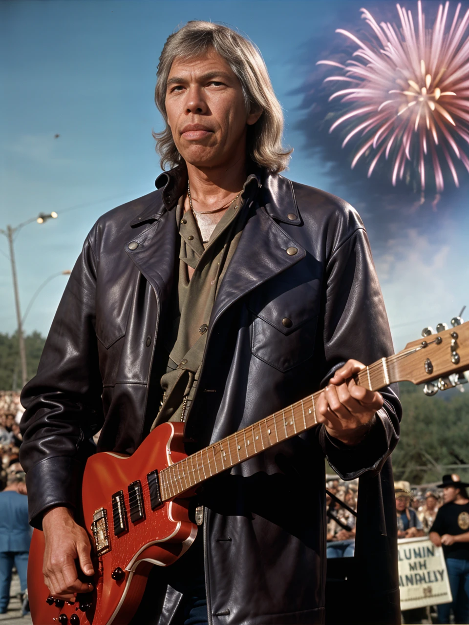 <lora:JamesCoburn:1> james coburn gathering for the fireworks in a heavy metal band, 4k, raw, masterpiece