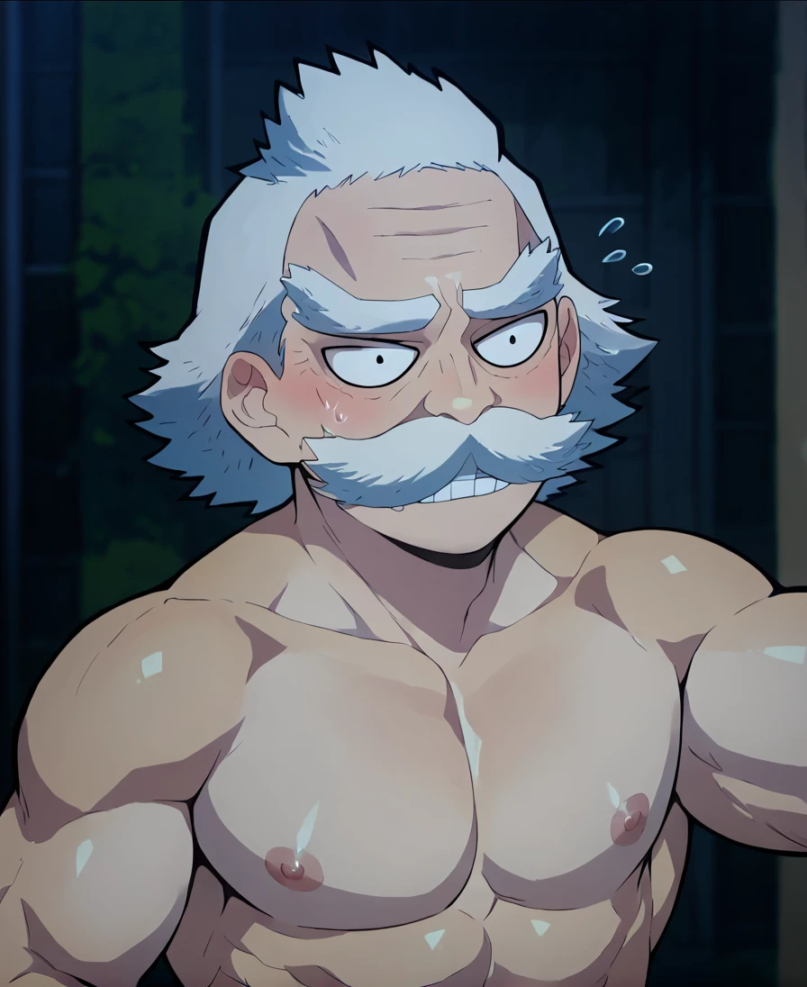 score_9, score_8_up, score_7_up, portrait, male, thick eyebrows, grey hair, mustache, nervous, shirtless, pecs, muscular, nipples, <lora:mentaiko:0.5> <lora:add_detail:1>  <lora:Jigoro_Kuwajima:1>