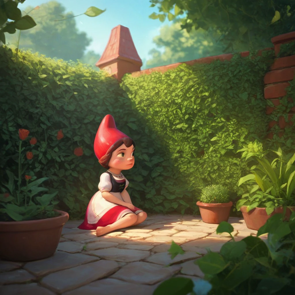 score_9, score_8_up, score_7_up, score_6_up, score_5_up, score_4_up, 1girl, JulietGnome, in a garden, hat, sitting on the ground, barefoot