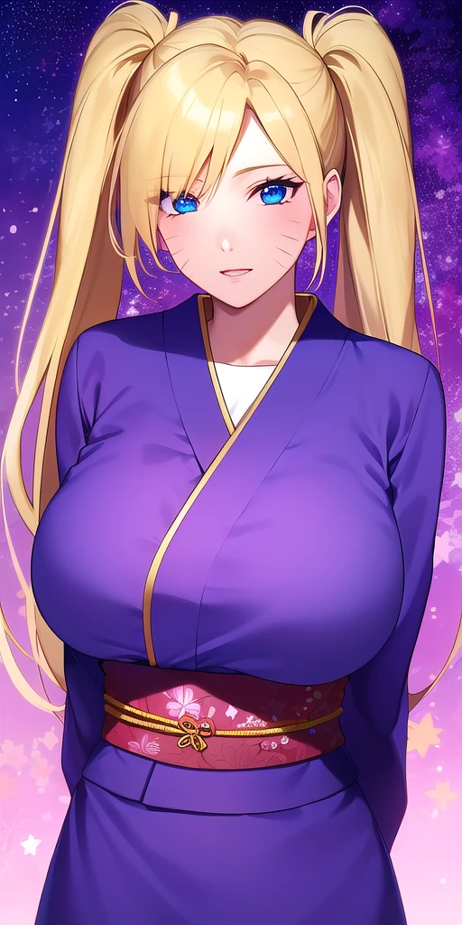 <lora:UzumakiNarukoV3:0.7> naruko_uzumaki, huge_breasts, standing, solo, arms_behind_back, kimono, starry_sky,, masterpiece, best_quality, detailed_face, detailed_eyes, highres, beautiful, detailed, absurdres,