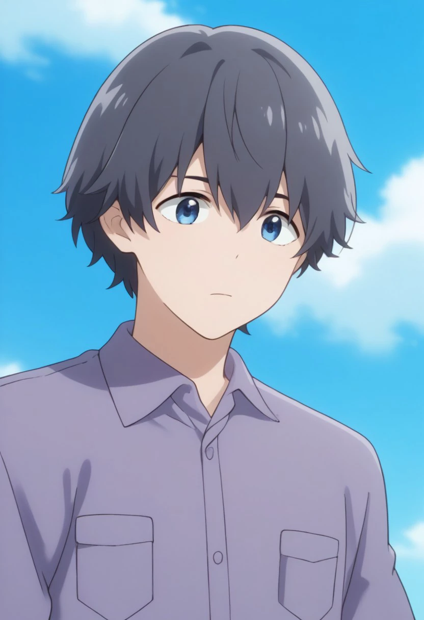 score_9, score_8_up, score_7_up, source_anime, highly detailed, 
nao, 1boy, solo, male focus, upper body, black hair, blue eyes, shirt, purple shirt, collared shirt, breast pocket, pocket
outdoor, sky,