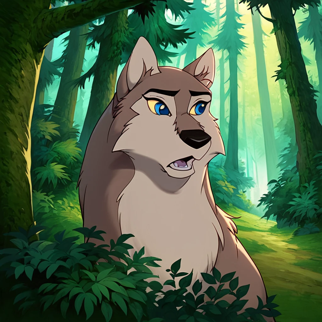 score_9, score_8_up, score_7_up, score_6_up, score_5_up, score_4_up,  <lora:Aleu:1>, aleu, solo, open mouth, blue eyes, animal ears, outdoors, tree, no humans, nature, furry, forest, animal focus, 1girl, wolf, animal, body fur, two tone fur, yellow sclera