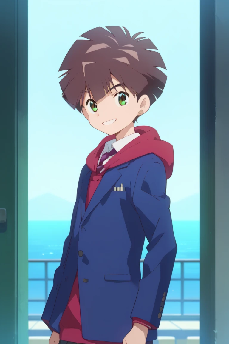 score_9, score_8_up, score_7_up, score_6_up, detailed, intricate details,best quality ,source_anime, cowboy shot,
hiro amanokawa, brown hair, green eyes, blue blazer, red hoodie, white shirt, necktie, smile, solo, 1boy, school uniform, male focus, grin, parody, shirt, anime coloring<lora:EMS-421264-EMS:1.000000>