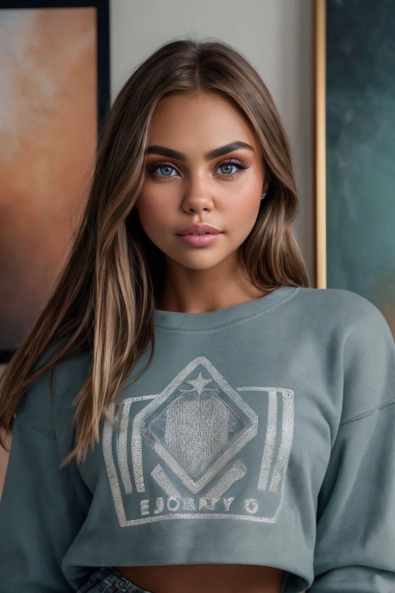 closeup headshot of S473_AliceDeren,an attractive woman,in front of a (grunge wall:1.1),wearing a (crewneck),(smiling),(4k, RAW photo, best quality, 50mm, depth of field, ultra high res:1.1),(intricate, photorealistic, cinematic-shot, masterpiece, ultra-detailed:1.1),