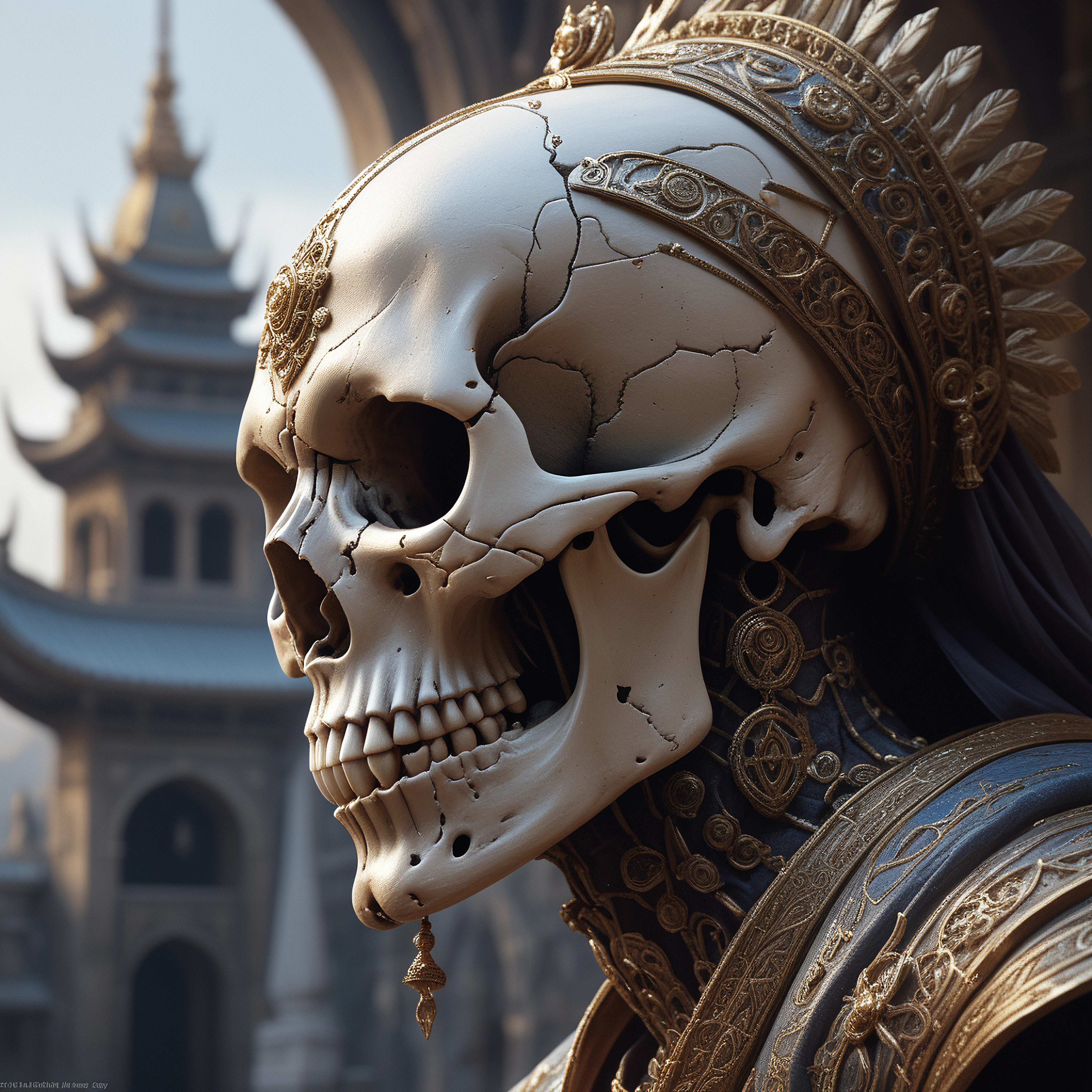 Avalon skull, close - up portrait, powerfull, intricate, elegant, volumetric lighting, scenery, digital painting, highly detailed, artstation, sharp focus, illustration, concept art, ruan jia, steve mccurry












