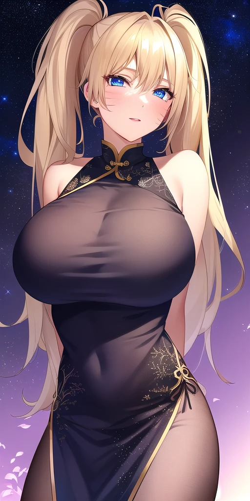 <lora:UzumakiNarukoV3:0.7> naruko_uzumaki, huge_breasts, standing, solo, arms_behind_back, china_dress, starry_sky,, masterpiece, best_quality, detailed_face, detailed_eyes, highres, beautiful, detailed, absurdres,