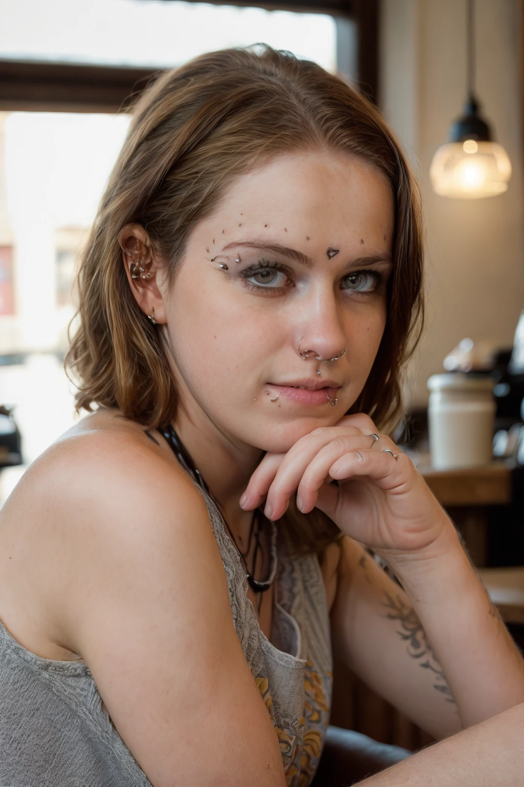 <lora:MarieSG:0.8>, full color portrait of a young woman, having coffee at a vintage cafe, natural light, RAW photo, subject, 8k uhd, dslr, soft lighting, high quality, film grain, Fujifilm XT3