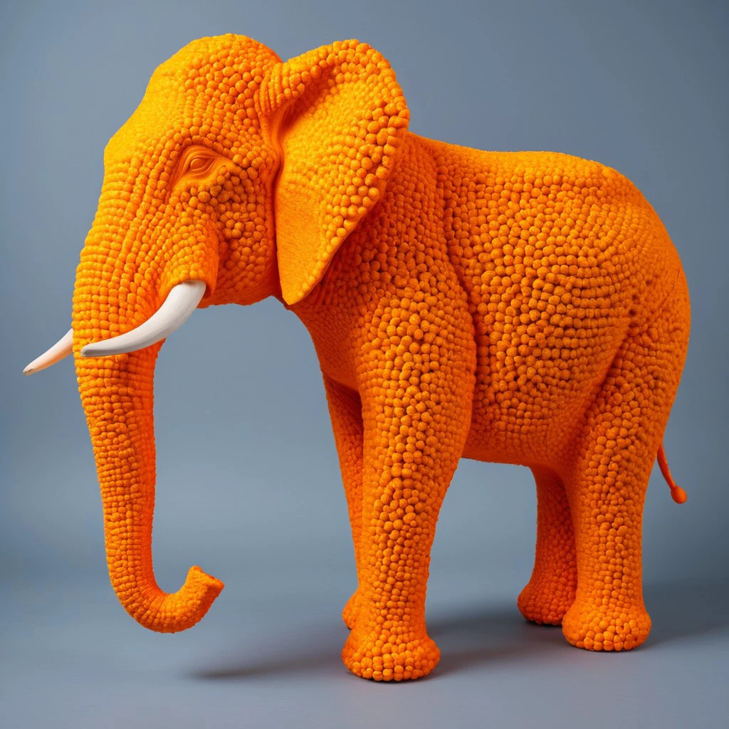 elephant shaped, made of orange,