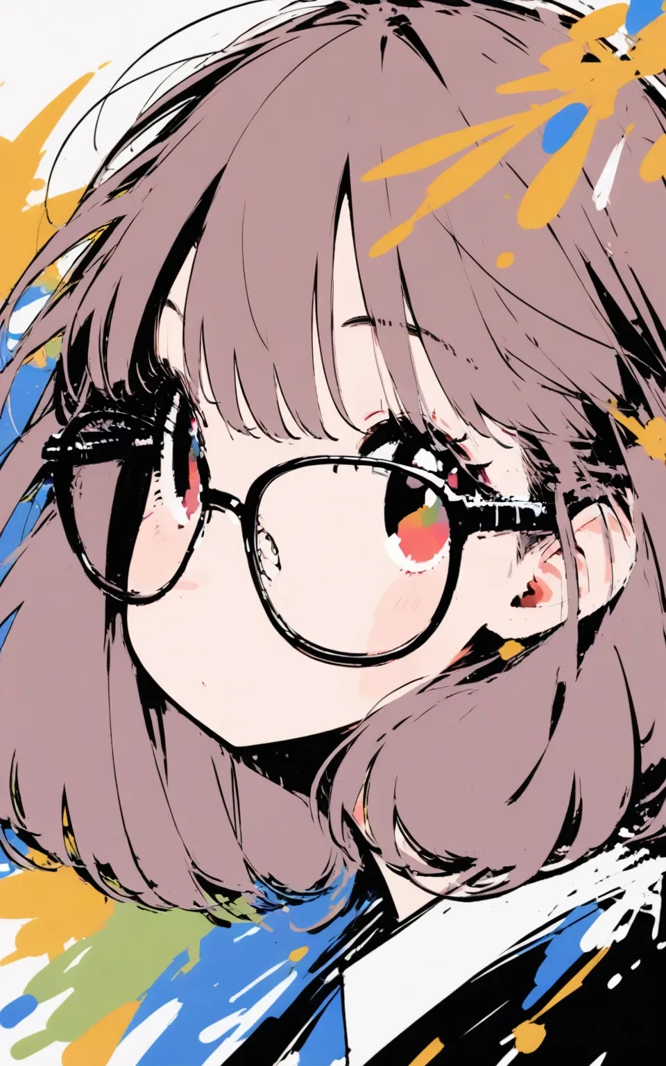 1girl,Freehand
 glasses, brown hair, looking at viewer, black-framed eyewear, upper body, medium hair
masterpiece, newest, absurdres,safe
 <lora:freehand:1>