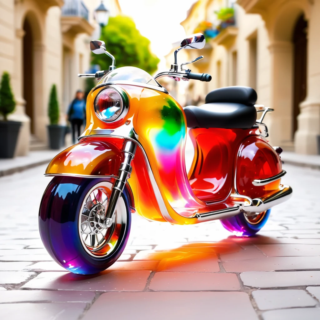 made out of Jed-Jly, <lora:JellyStyle-000007:1>, Digital art, Majestic 2 wheeled vehicle, natural lighting, magical, cute, luxurious, sublime, holy, epic atmosphere, radiant, deep aesthetic