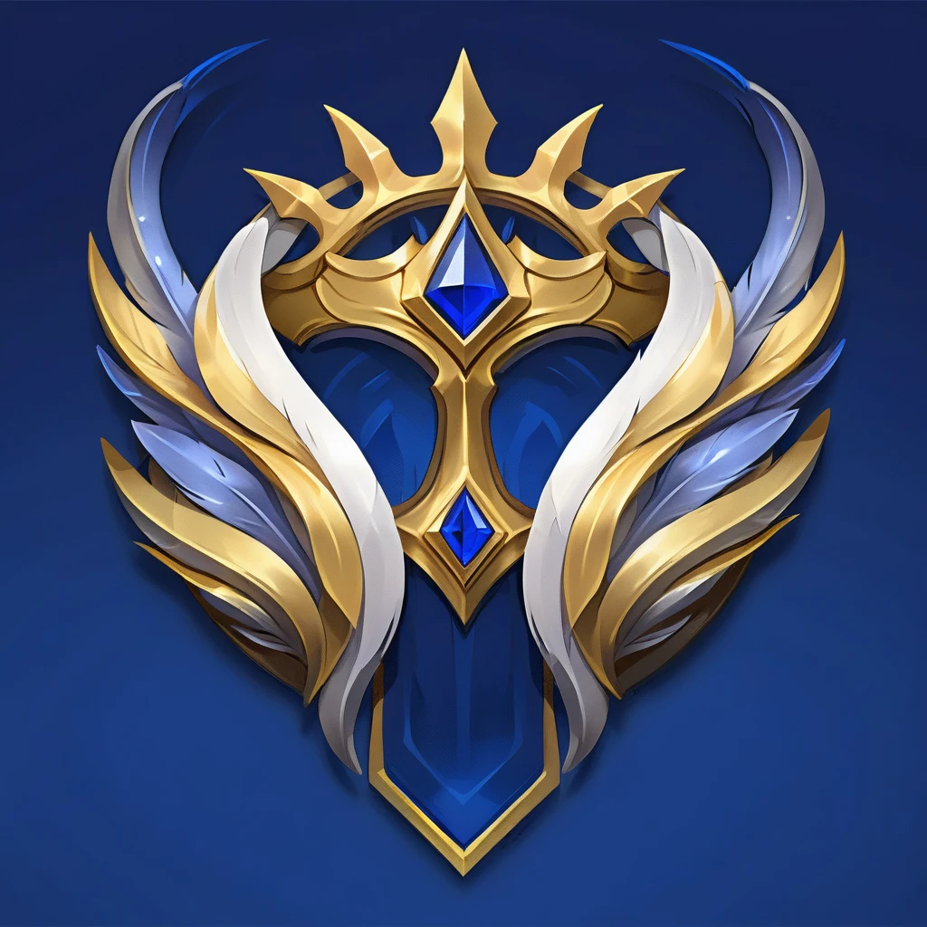 masterpiece, rank game icon,8k, <lora:rankgameicon_Hap_XL:1.6>, Luxury fashion brand wordmark logo design, "Regal Funke", 'R' as regal crown, 'F' as feather spray, colors royal blue, gold, white background, deep rich palette, brand's regality, luxury embodied by crown, playfulness, fun conveyed by feathers, styles like Greg Rutkowski, Loish, Rhads, Beeple, Makoto Shinkai, Lois van Baarle, Ilyï¼