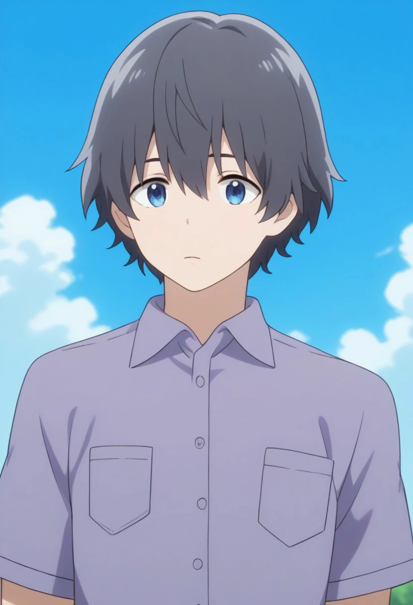 score_9, score_8_up, score_7_up, source_anime, highly detailed, 
nao, 1boy, solo, male focus, upper body, black hair, blue eyes, shirt, purple shirt, collared shirt, breast pocket, pocket
outdoor, sky,