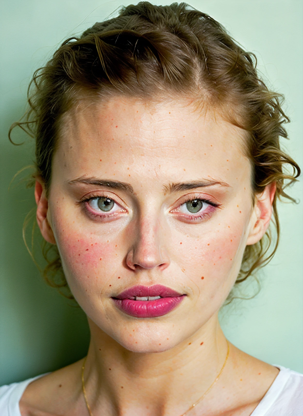 girl with acne spots and acne on forehead
