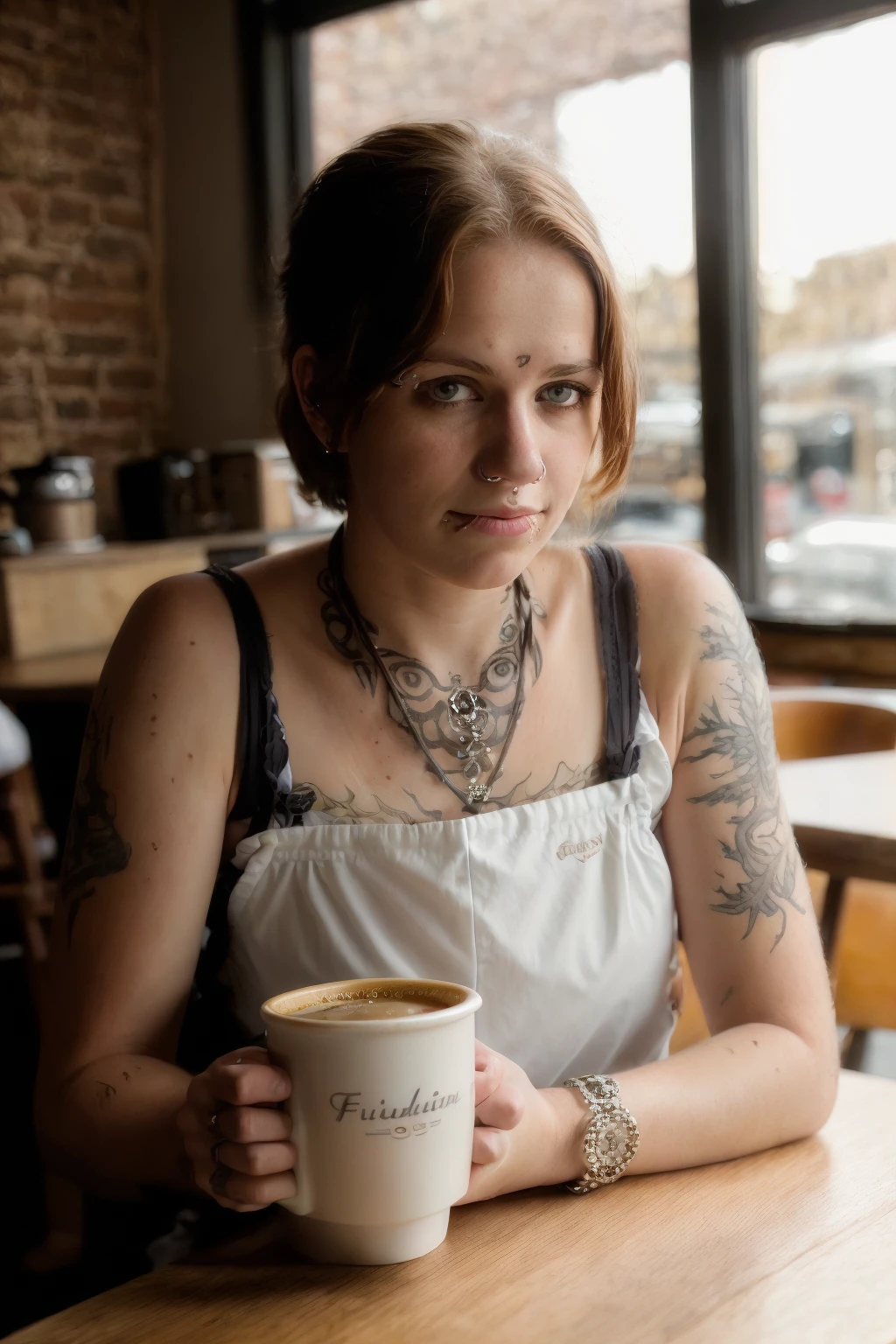 <lora:MarieSG:0.8>, full color portrait of a young woman, having coffee at a vintage cafe, natural light, RAW photo, subject, 8k uhd, dslr, soft lighting, high quality, film grain, Fujifilm XT3