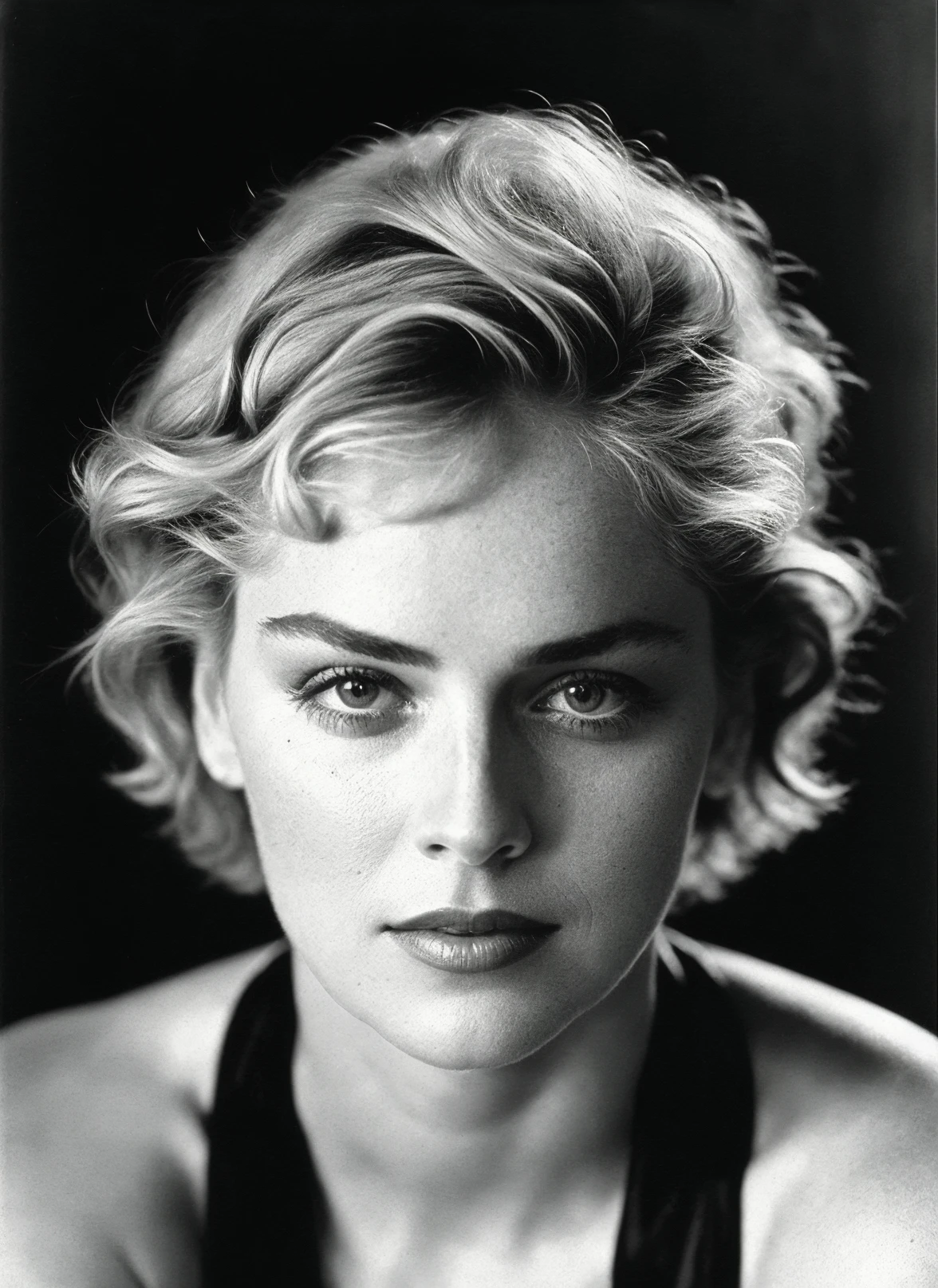 glamour vintage portrait of beautiful sks woman in 1920s, vintage style, bold, muted colours, intricate haircut, (Antoine), by ansel adams, studio lighting, <lora:locon_sharonstone_v1_from_v1_64_32:0.7> <lora:lora-small-sharon-stone-v1:0.65>