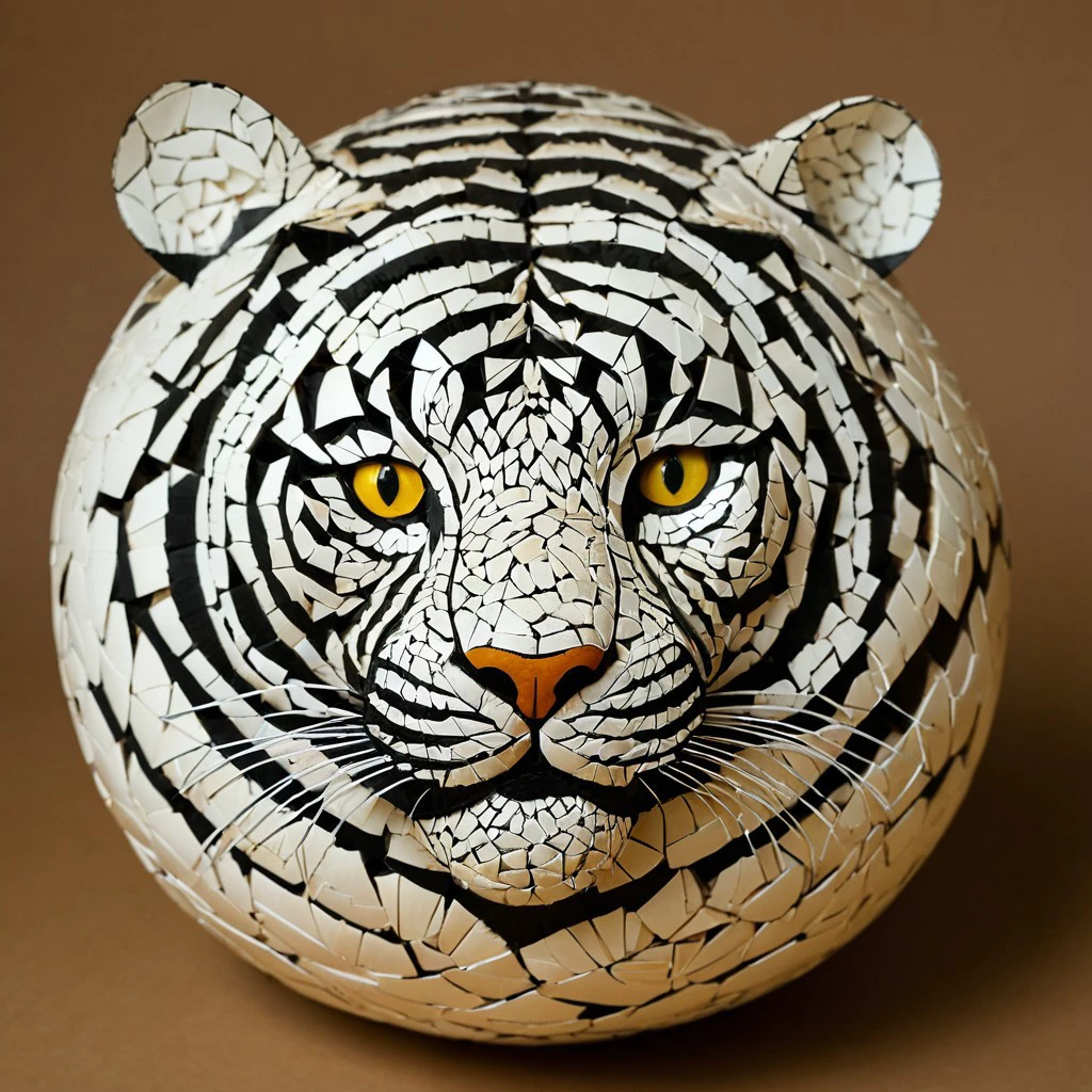 made of egg, made of egg_shell, a detailed complex tiger,