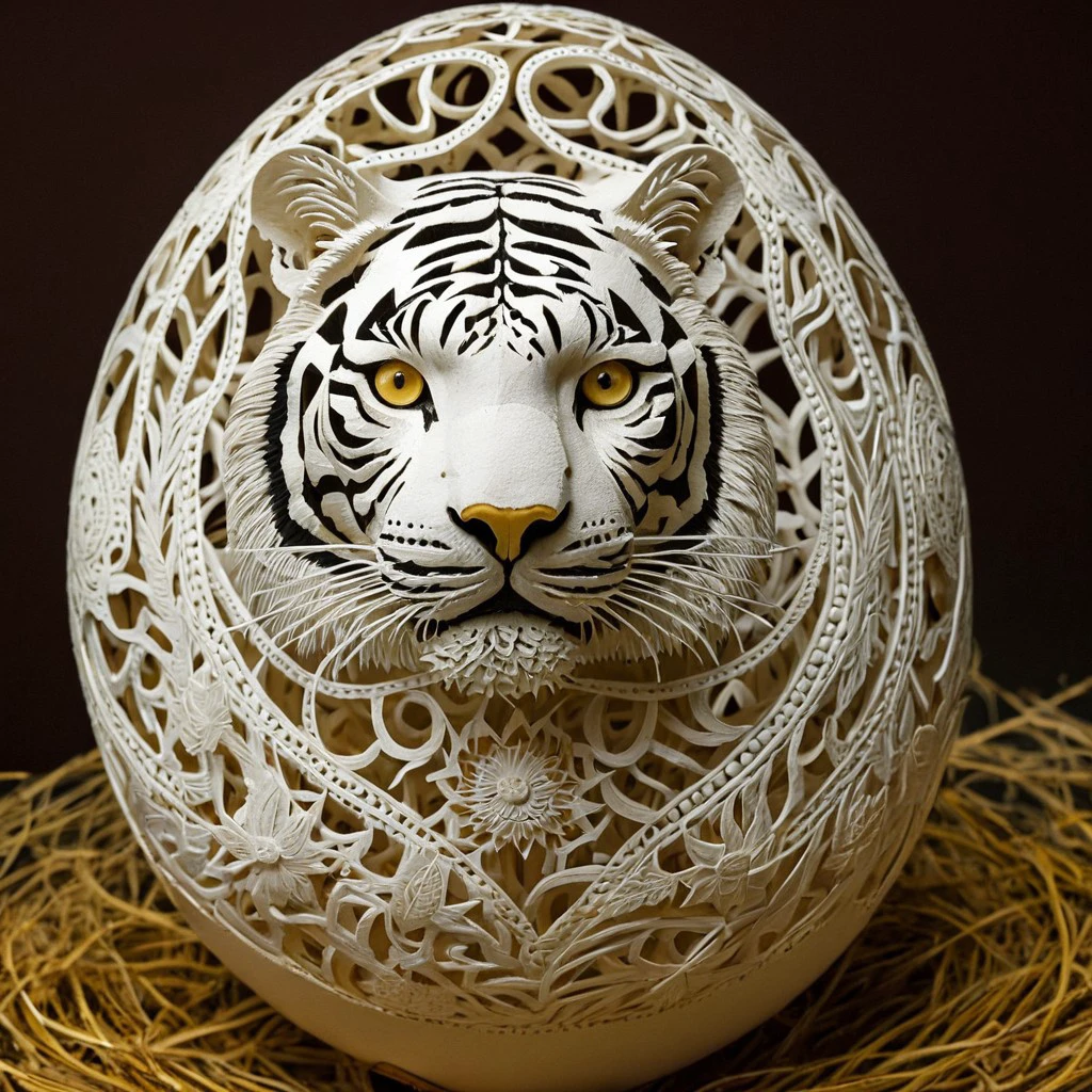 made of egg, a detailed complex tiger,