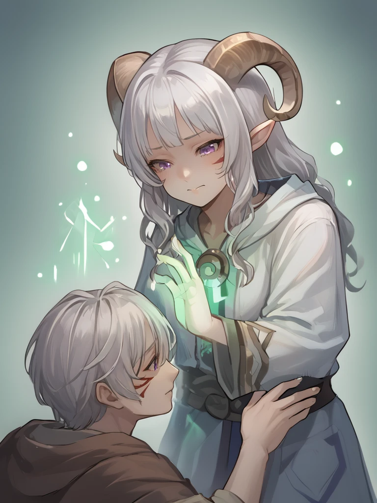 source_furry, score_7_up, rating_safe, source_anime, anime face, 
<lora:whisker_markings:0.8> red whisker_markings ,
<lora:Test_Diana:0.7> tiefling_bard_diana, silver hair, purple eyes, 
healing, magic, hand to wound, hand to other,wounded, aura on wound, healing_ray,  1girl,1boy <lora:healing_magic:1>