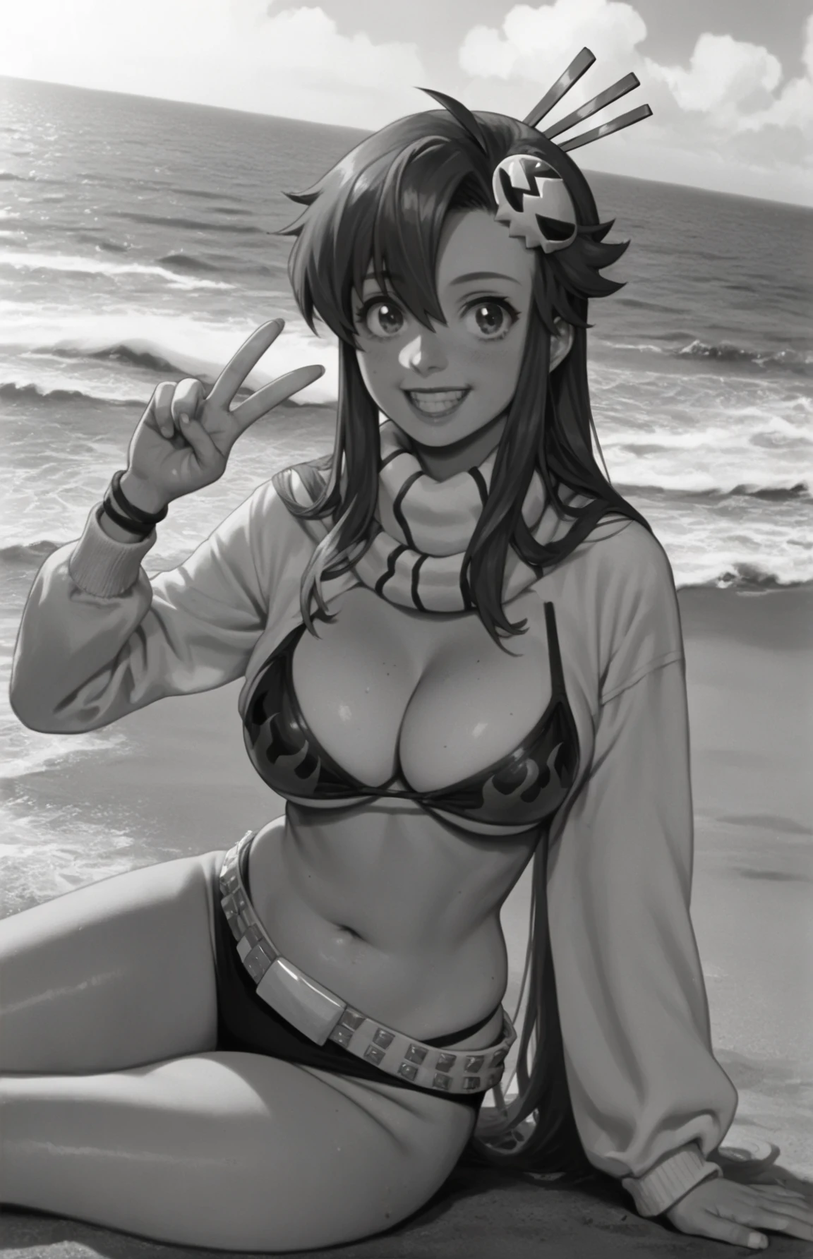 score_9, score_8_up, score_7_up, score_6_up, score_5_up, score_4_up, BREAK source_anime,1girl, clothed, yoko littner, v, in beach, sunny , sea, sand, sun, by nilsunna, looking at viewer, happy, dutch angle, curvy, ,bwmovies,  <lora:bwMovies:1>,