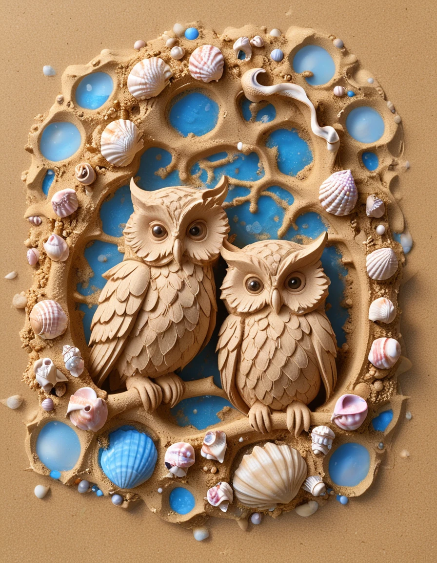 owl family, blue foaming water <lora:novuschroma55 style:1> novuschroma55 style