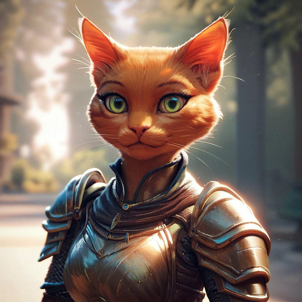 (((beautiful, detailed, high quality))), upper Body, score_9, score_8_up, score_7_up, 
tabaxi, tabaxi cat, 
1girl, ginger fur, green eyes, armor,
looking at the viewer, posing, blurred background, blurred fantasy background,