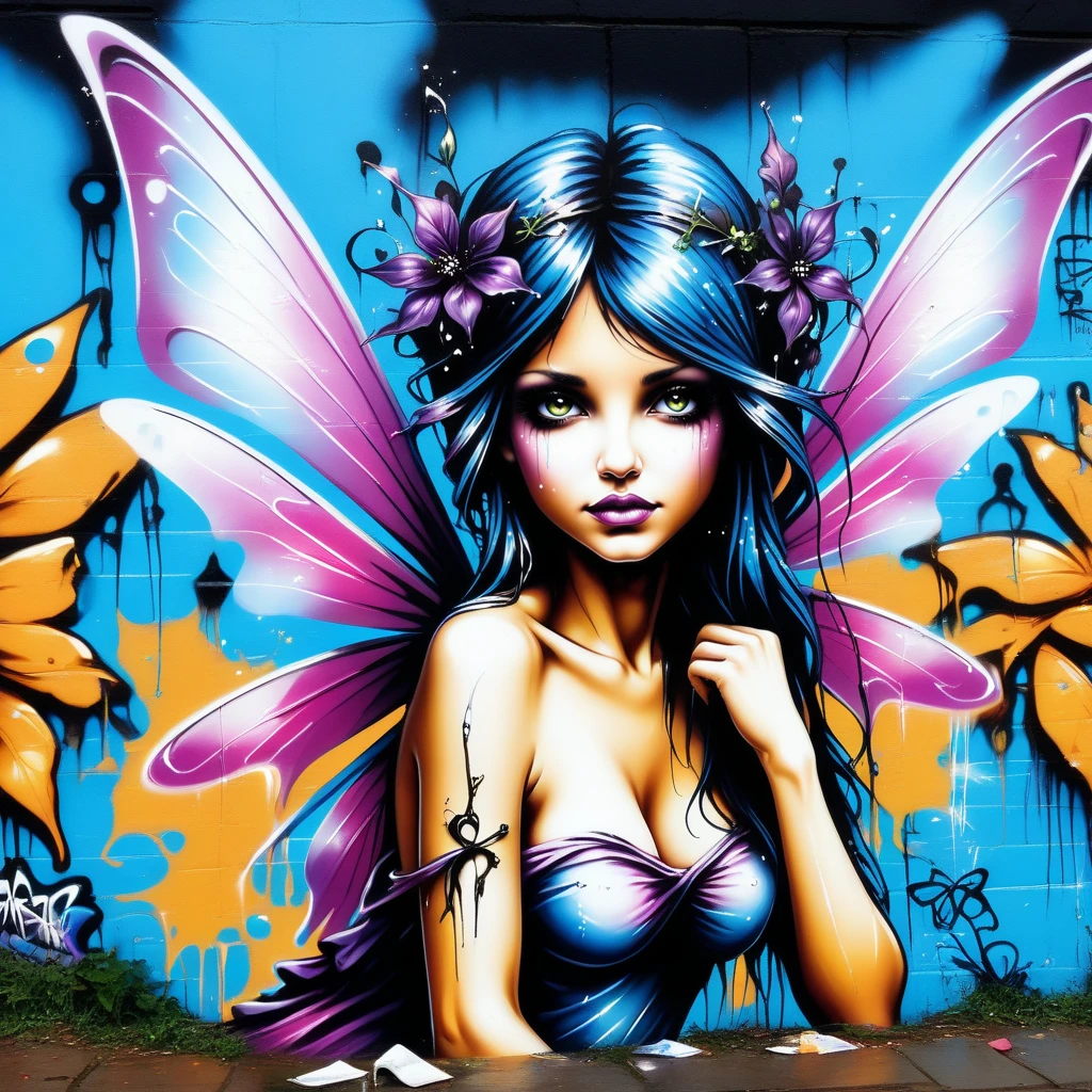 Fairy,fairytale, mysthical,  Jed-Gr4ff1t1 ,<lora:GraffitiStyle-000003:1> , goth