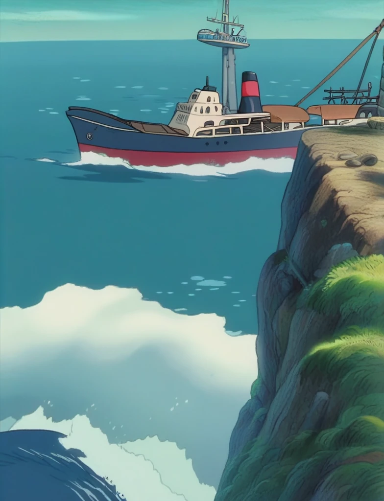 the lighthouse on the ocean cliff, military ship, detailed background
score_8_up <lora:Ponyo Mood:1>