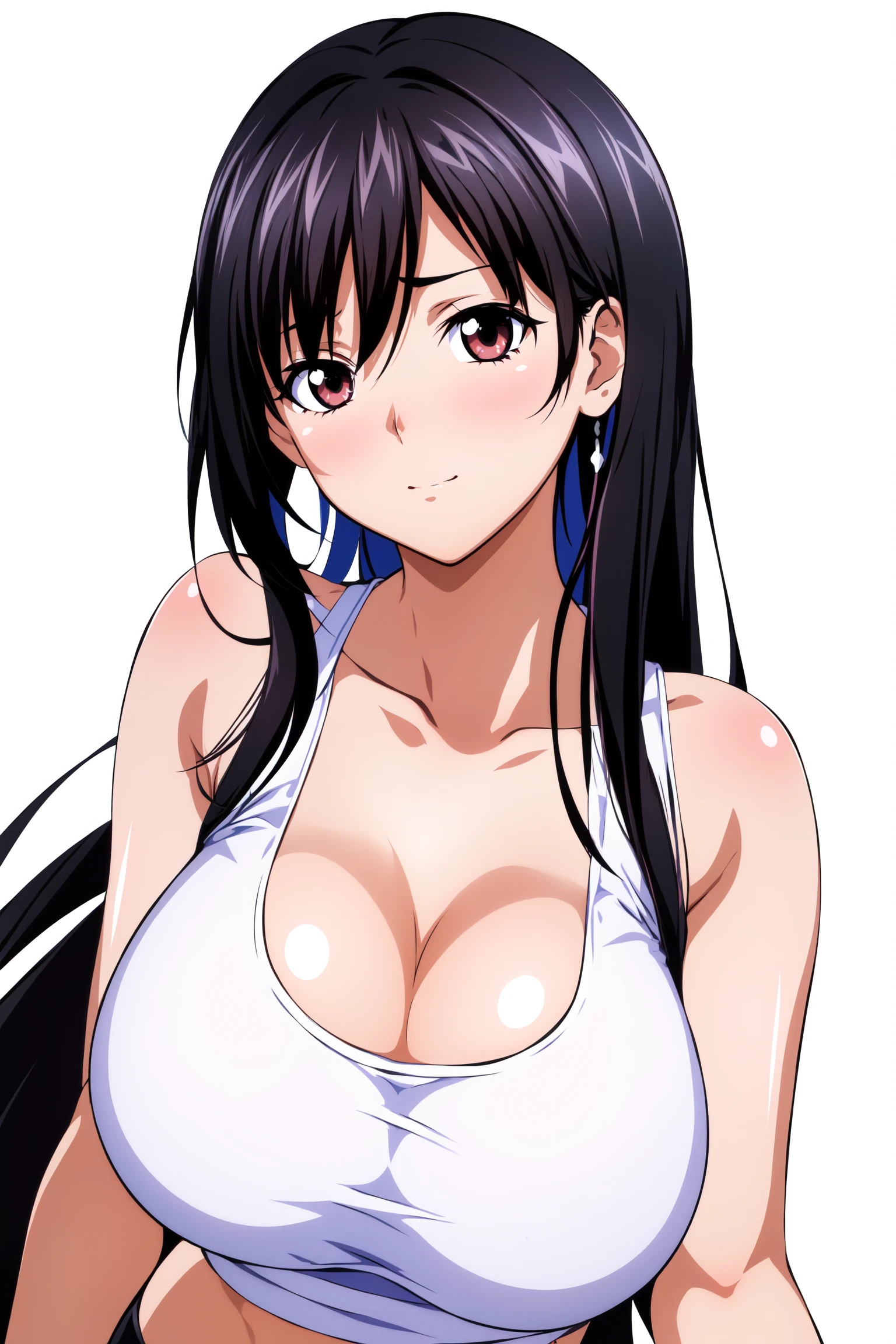 Simple Background,(White_Background:1.4),
dynamic pose,standing at attention,
white sports bra top, bare shoulders, collarbone, cleavage, cameltoe,
<lora:NovelAI_YesMix5_KKStyle-KK77-Yes5-V1:0.7>,
black eyes, black hair,bangs,Long hair,Makeup, red lipstick, 
<lora:more_details:0.1>,
1 girl, 20yo,Young female,Beautiful long legs,Beautiful body,
Beautiful Nose,Beautiful character design, perfect eyes, perfect face,expressive eyes,perfect balance,
looking at viewer,(Focus on her face),closed mouth, (innocent_big_eyes:1.0),(Light_Smile:0.3),
official art,extremely detailed CG unity 8k wallpaper, perfect lighting,Colorful, Bright_Front_face_Lighting,White skin,
(masterpiece:1.0),(best_quality:1.0), ultra high res,4K,ultra-detailed,
photography, 8K, HDR, highres, absurdres:1.2, Kodak portra 400, film grain, blurry background, bokeh:1.2, lens flare, (vibrant_color:1.2),professional photograph,
(Beautiful,large_Breasts:1.4), (beautiful_face:1.5),(narrow_waist),