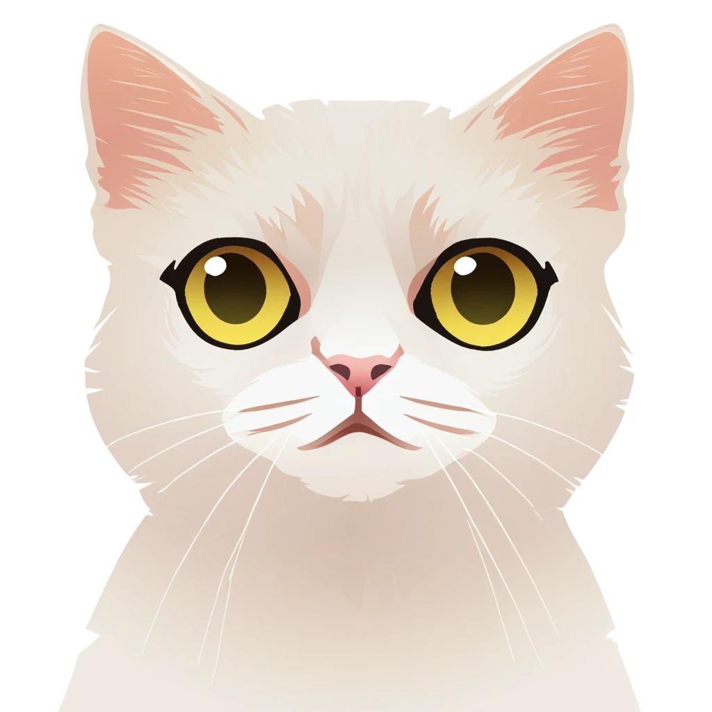 score 9, score 8, score 7, no humans, cat, white fur, yellow eyes, looking at viewer, upper body, portrait, simple background, white background,