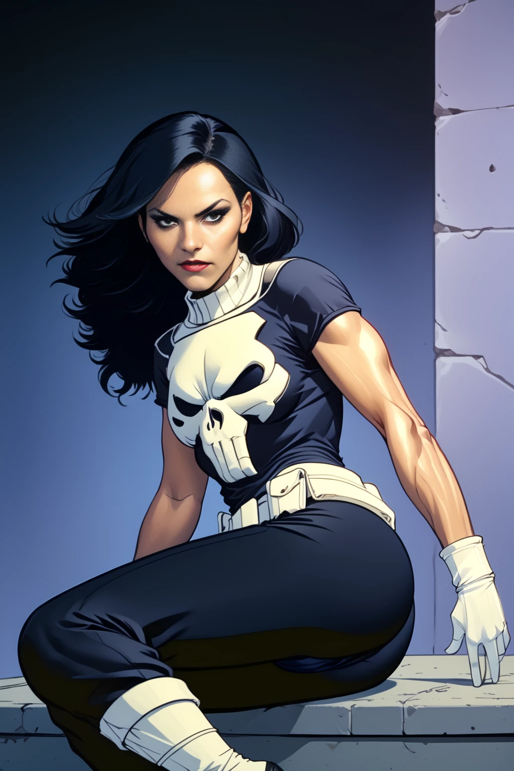 score_9,<lora:ArtgermPony:1>,<lora:Punisher_PDXL_spamb0t:1>,Marvel_Punisher, 1girl
BREAK long black hair,black tanktop,black military pants
BREAK white skull on chest
BREAK ripped outfit,torn clothes,very sweaty,sweaty clothes
BREAK biting lower lip,female orgasm,fingering pussy,fingering anus
BREAK masturbating,wet pussy,nipples,pubic hair,anus
BREAK sexy pose,laying on side, one leg in the air