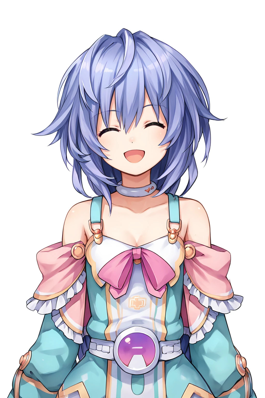 score_9, score_8_up, score_7_up, score_6_up, score_5_up, score_4_up, source_anime, rating_safe, 1girl, plutia, smile, open mouth, closed eyes