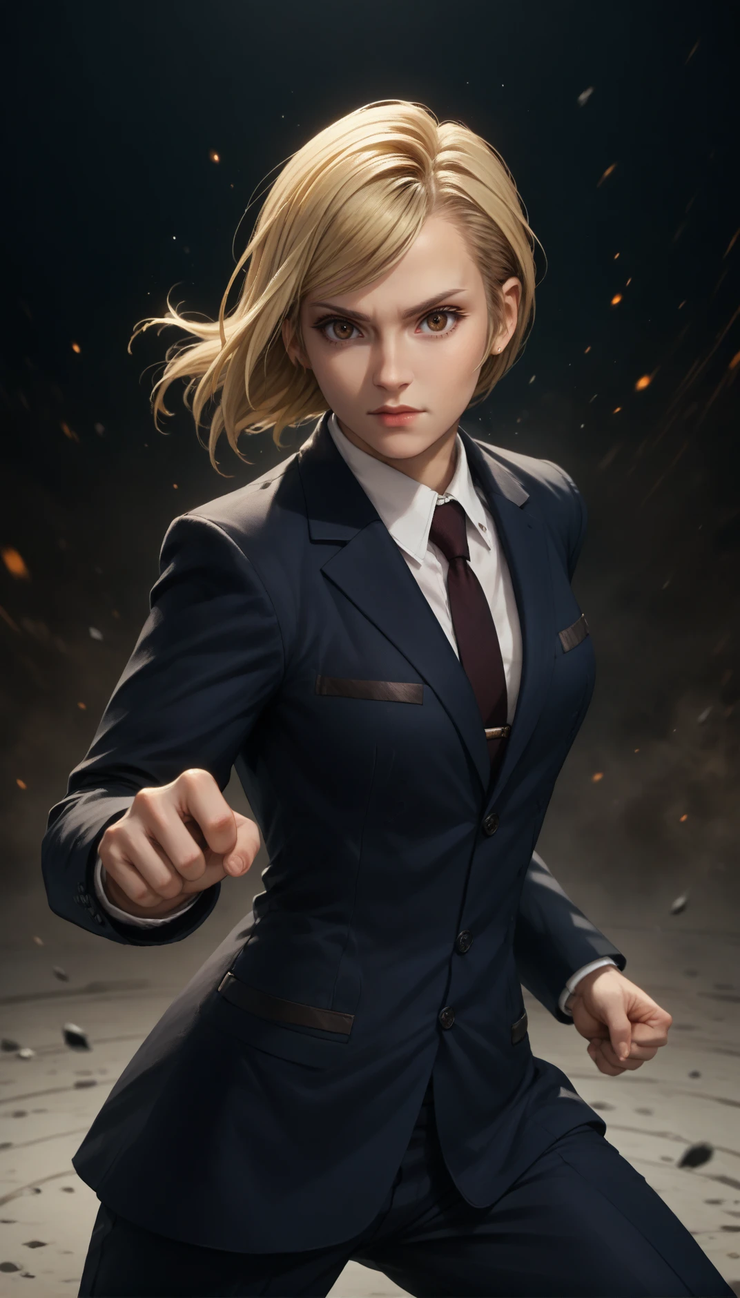 score_9, score_8_up, score_7_up, rating_safe
<lora:ElenaFF7Rebirth-10:1> el3nar3b1rth, 1girl, brown eyes, blonde hair, suit, fighting stance,