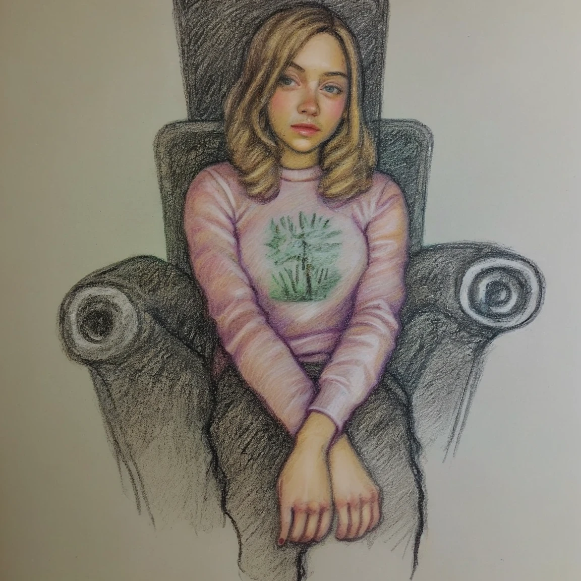 art, chair, daddi, design, drawing, his, girl,  style,  <lora:Salvatore Daddi style:0.6>