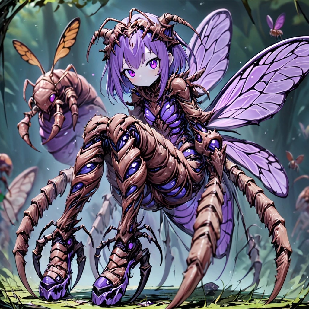 monsterworld, masterpiece,high resolution,detail, <lora:monster_world:0.8>
1girl, purple eyes, solo, arthropod girl, looking at viewer, full body, insect wings,  purple and blue colors, insect body, humanoid