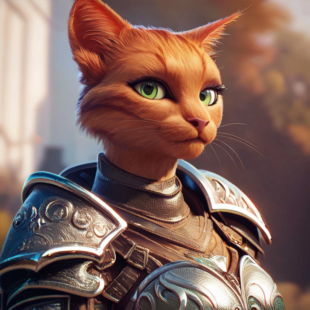 (((beautiful, detailed, high quality))), upper Body, score_9, score_8_up, score_7_up, 
tabaxi, tabaxi cat, 
1girl, ginger fur, green eyes, armor,
looking at the viewer, posing, blurred background, blurred fantasy background,