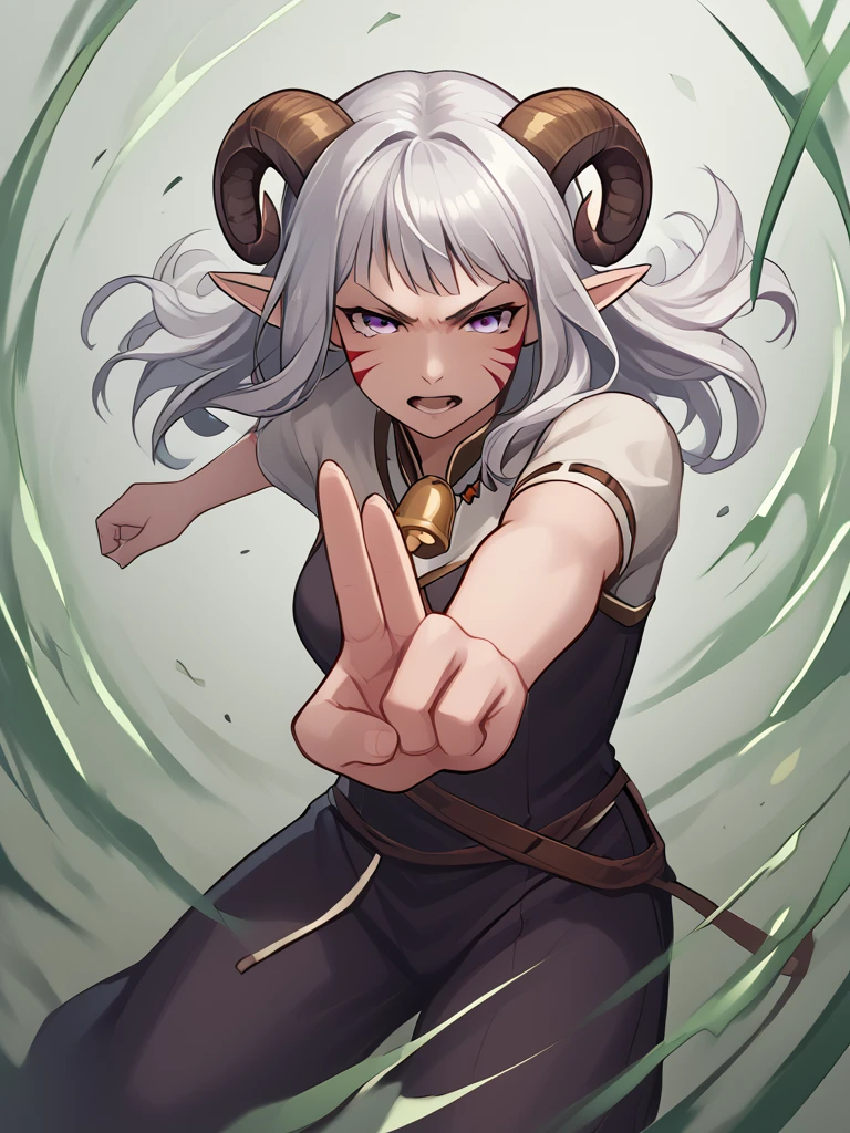 meadow:1.5,
source_furry, score_7_up, rating_safe, source_anime,anime face,<lora:whisker_markings:0.8>red whisker_markings:1.2, silver long hair, bell necklace, short pointy ears, purple eyes, <lora:age_slider_v4:0.6> fighting stance, aerokinesis  wind, close up, outstretched arms, green wind, 
<lora:Test_Diana:0.8> tiefling_bard_diana:0.8,
  <lora:aerokinesis:0.4> <lora:hand_gesture_æå°ìì¸:0.8> hand gesture