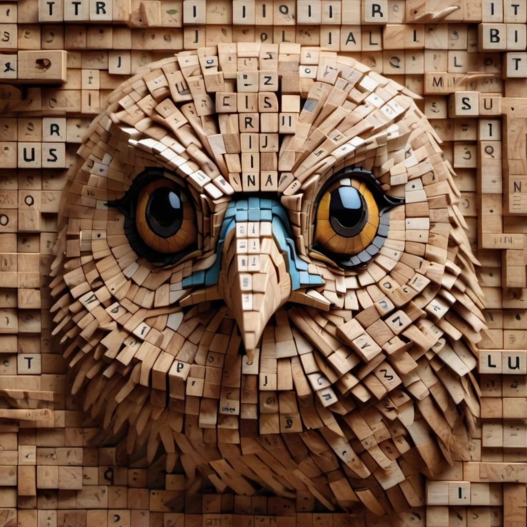 close up of bird made out of scrabblestyle    , <lora:scrabblestyleXL_LoRA:1>