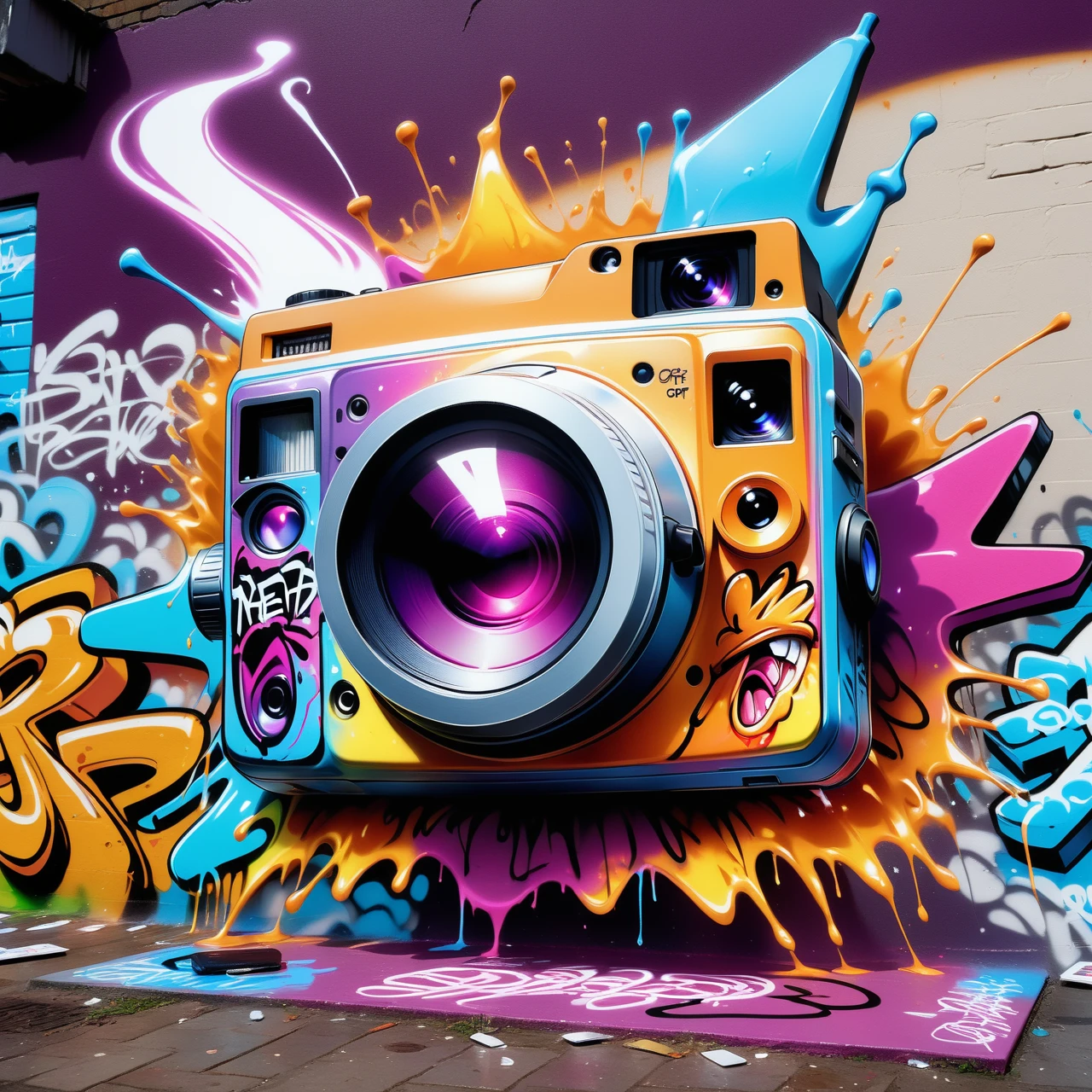 Jed-Gr4ff1t1,<lora:GraffitiStyle-000003:1>, Heat Rotom, Light, Instax, professional fine composition, magical composition, complex artistic color composition, great composition, delicate, very, excellent composition, beautiful detailed supreme quality color intricate, great light